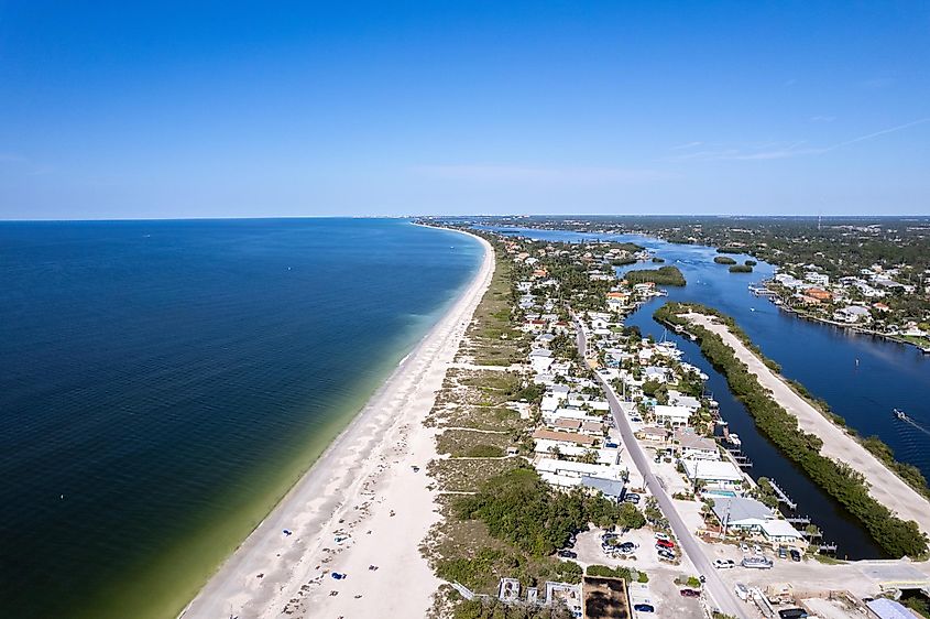 Aerial Drone Nokomis Beach. Gulf of Mexico on Casey Key in Nokomis Florida