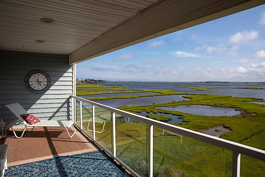 Overlooking Ocean City, Maryland and the wetlands from a vacation house balcony at Fenwick Island, Delaware, USA