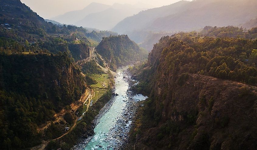 Kali Gandaki river and its deep gorge near Kusma in Nepal.