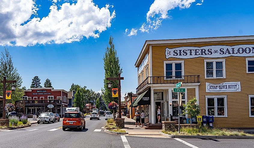 A view looking down the main street in downtown, Sisters.