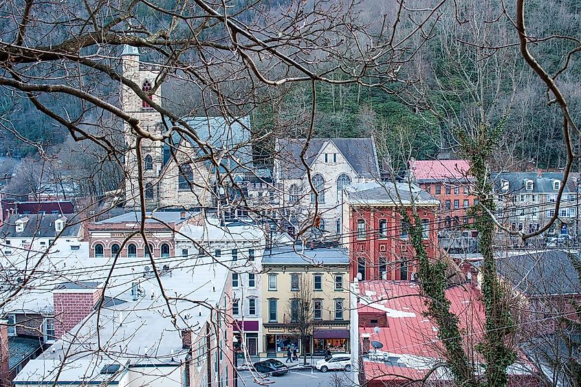 Overlooking Downtown Jim Thorpe, Pennsylvania, in the winter.