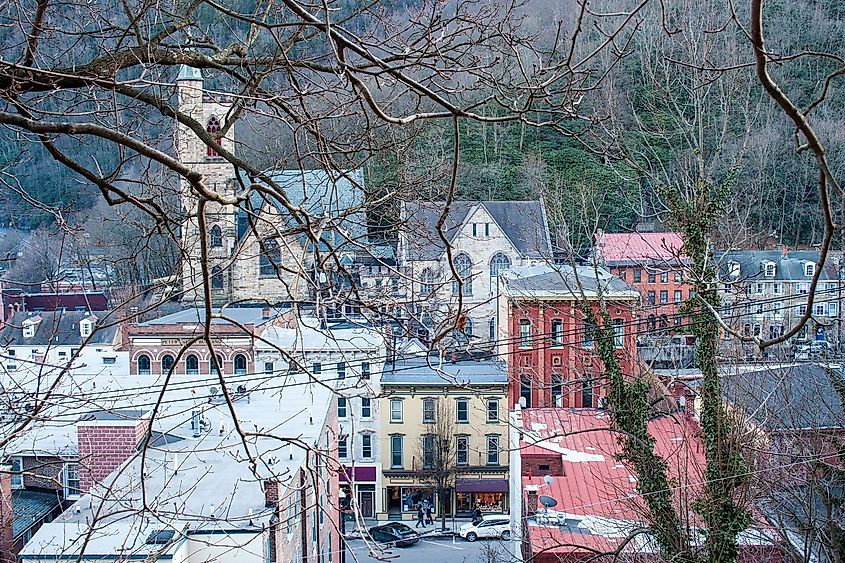 Aerial view of Jim Thorpe buildings in the Poconos, Pennsylvania