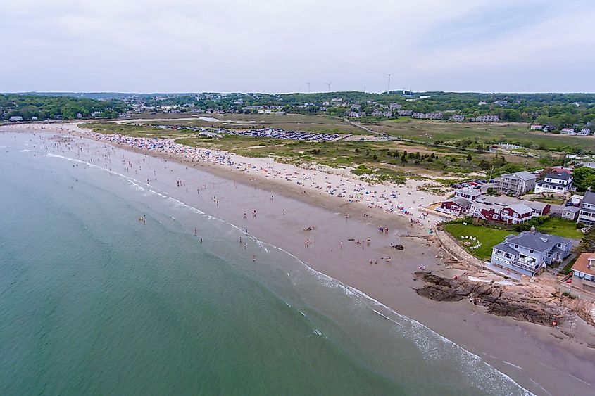 Aerial view of Good Harbor Beach during summer in Gloucester, Massachusetts