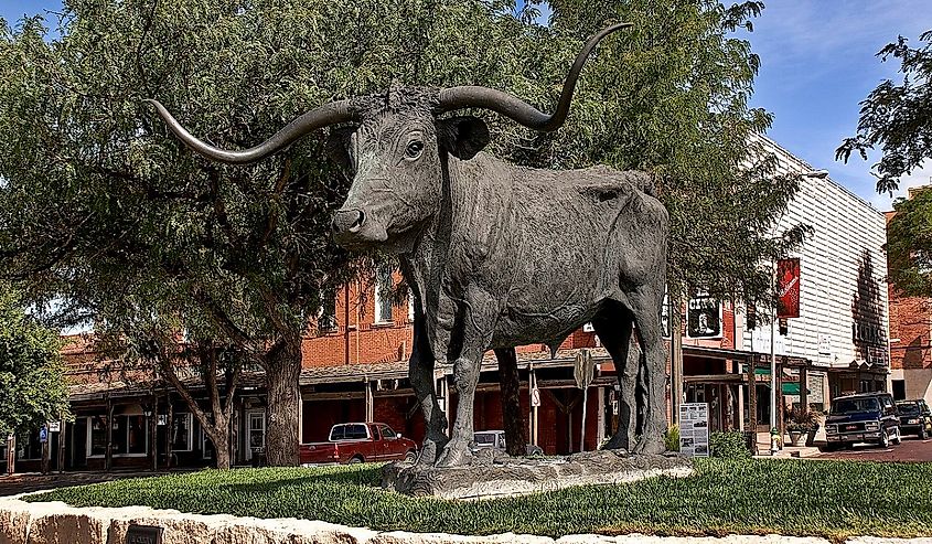 Longhorn Statue on Front Street, Dodge City, Kansas.