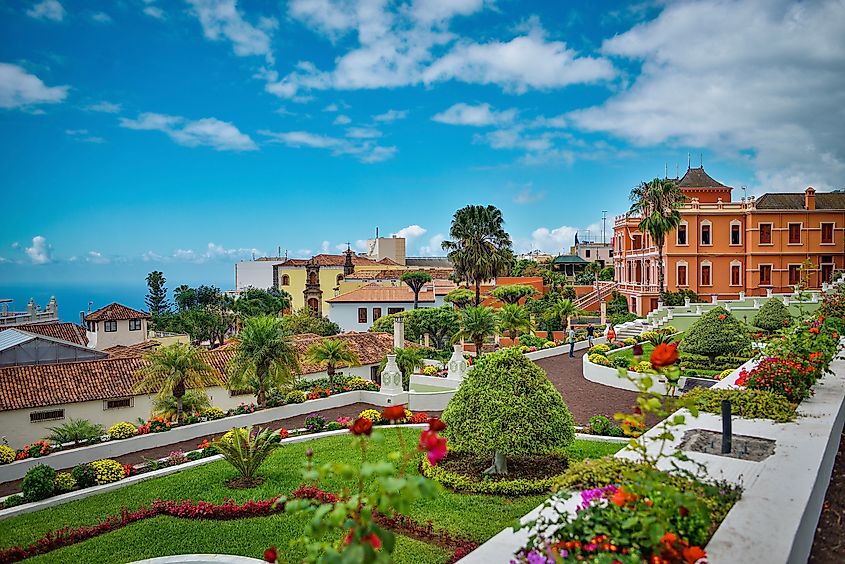 Colorful view of Victoria Gardens in La Orotava, Spain.