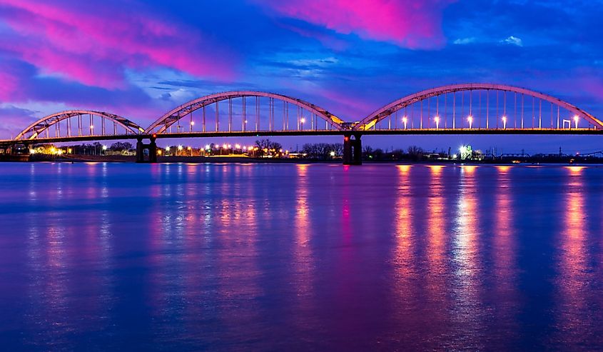 Centennial Bridge over Mississippi River in Rock Island IL and Davenport IA