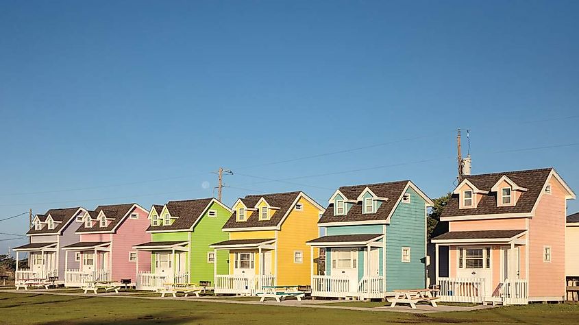 Colorful houses in Hatteras, via 