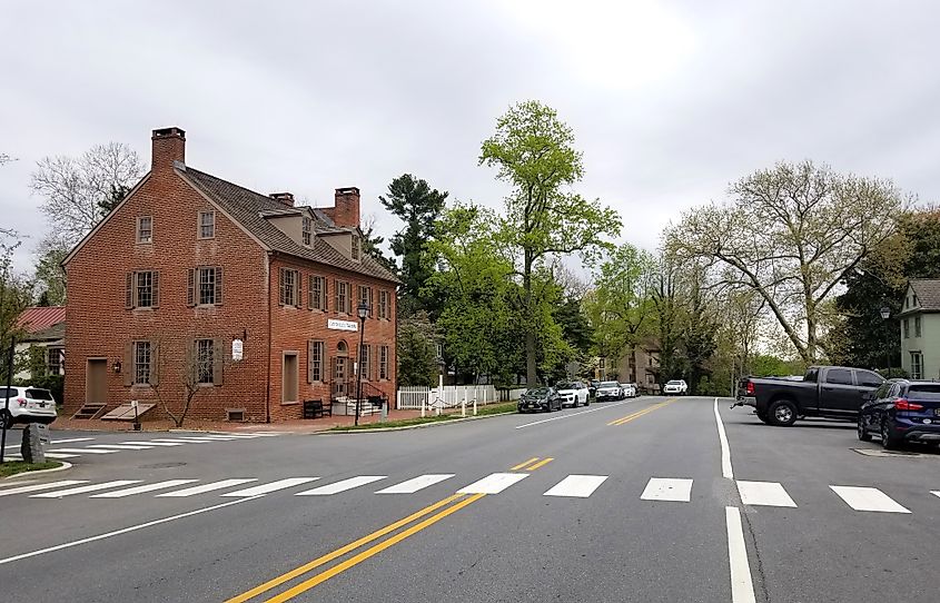 Historic buildings on Main Street in Odessa, Delaware.
