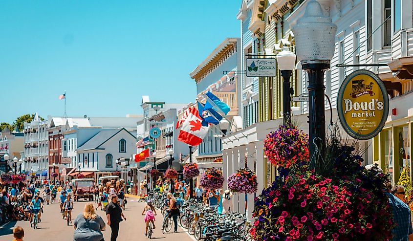 Looking down the main street of Mackinac Island.