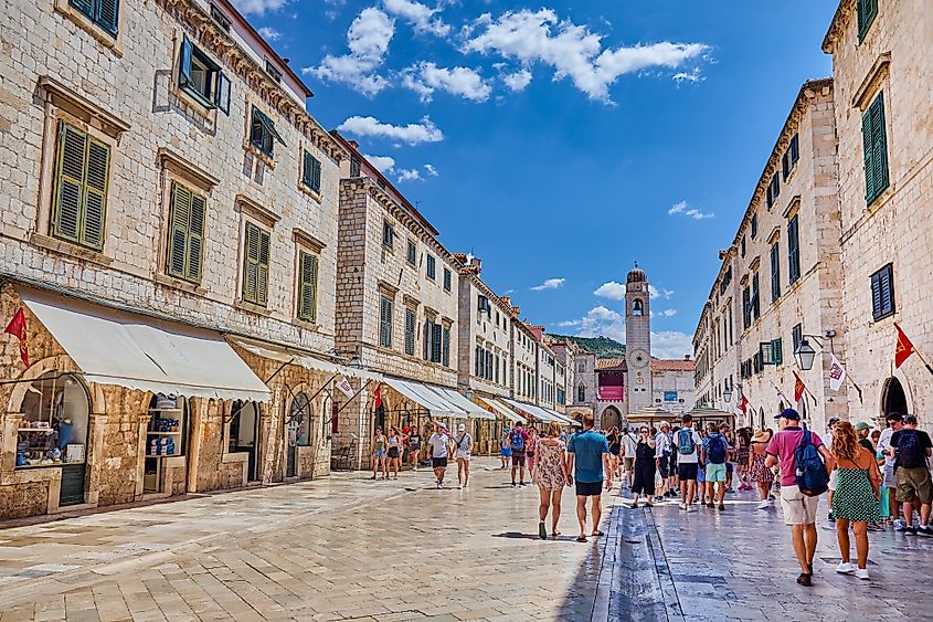 Visitors exploring the historical streets of Dubrovnik, Croatia