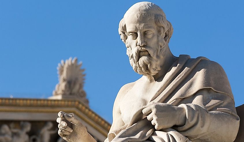 Statue of Plato sitting.