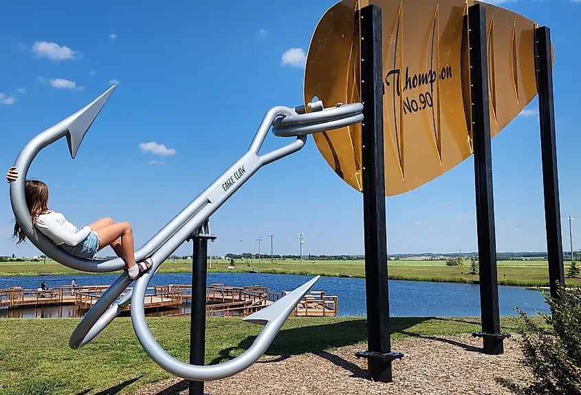 Giant fishing lure in Lacombe, Alberta.