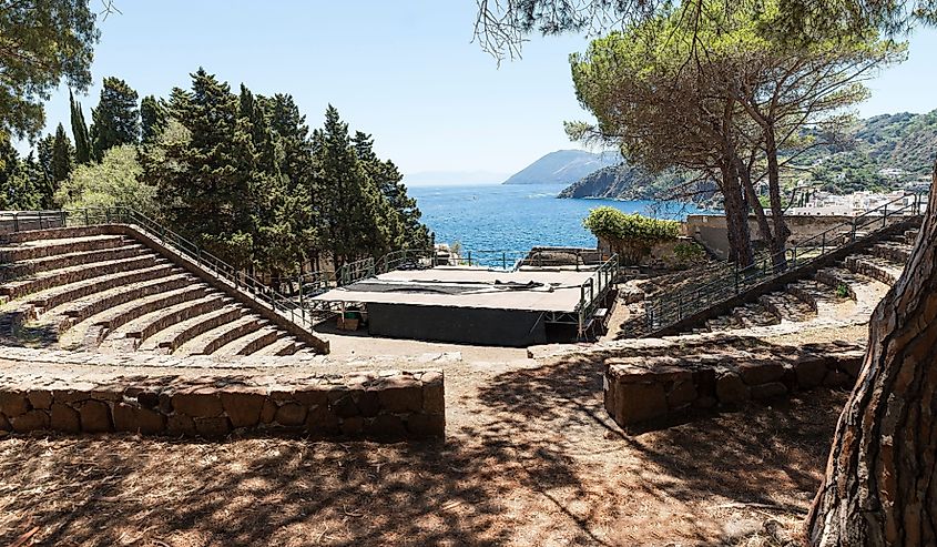 Landscapes of The “Sarcofagi” and The Greek Theater in Lipari, Province of Messina, Italy.