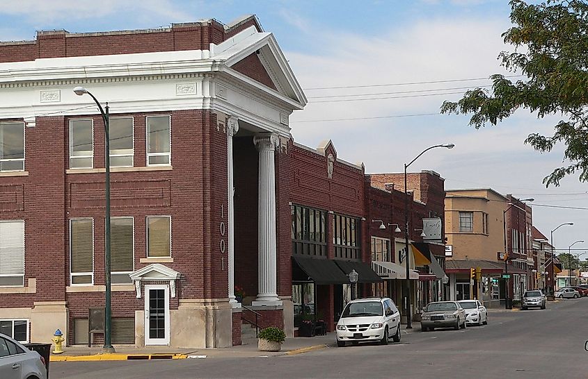 Downtown Hays, Kansas: west side of Main Street, looking north from the corner of 10th and Main.