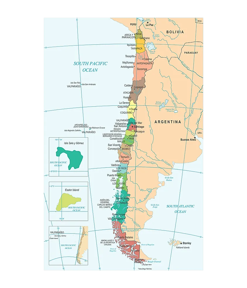 Map of Chile with Robinson Crusoe Island