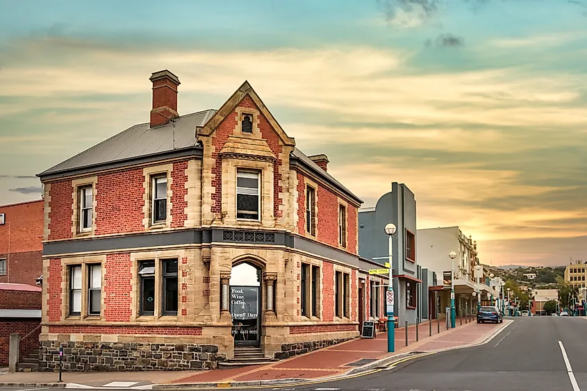 Traditional building at Cattley St and Marine St at the city centre in Burnie, Tasmania.