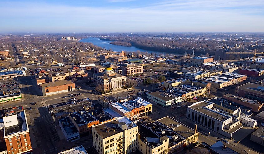 Aerial view of downtown Saint Cloud, Minnesota. 