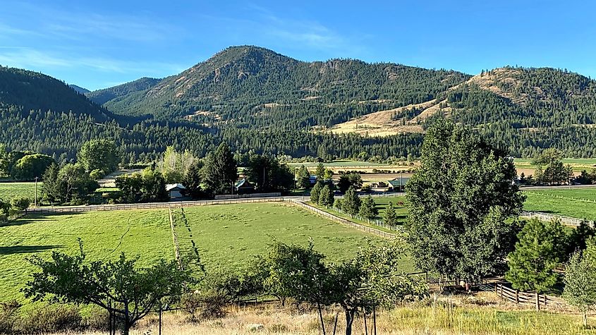 Pastures and farmland along Twisp River Road in Twisp, Washington