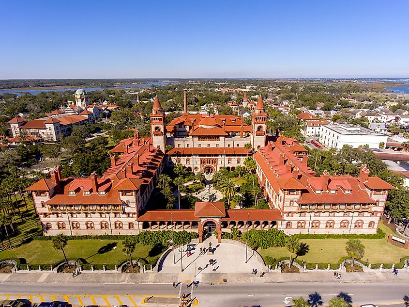 Aerial view of Ponce de Leon Hall of Flagler College in St. Augustine, Florida, USA.