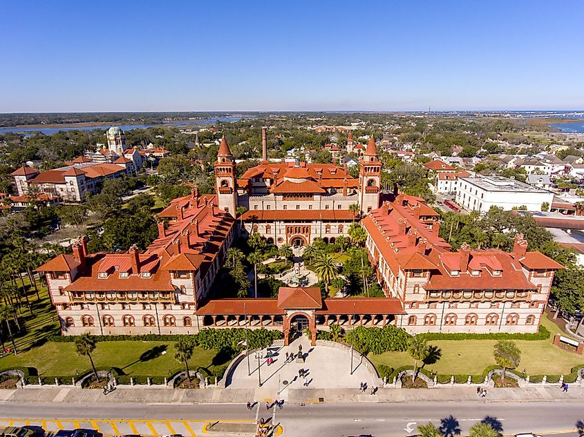 Aerial view of Ponce de Leon Hall of Flagler College in St. Augustine, Florida, USA. 