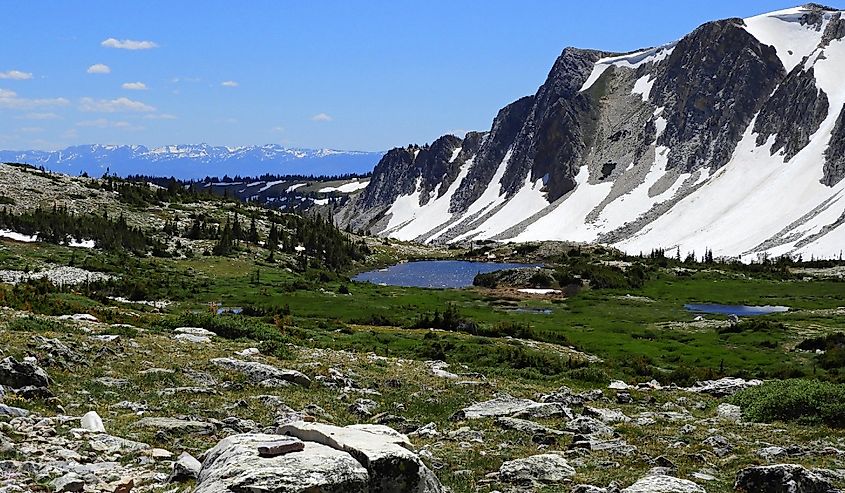 the spectacular peaks of the medicine bow range and lookout lake in the medicine bow national forest in southeastern wyoming