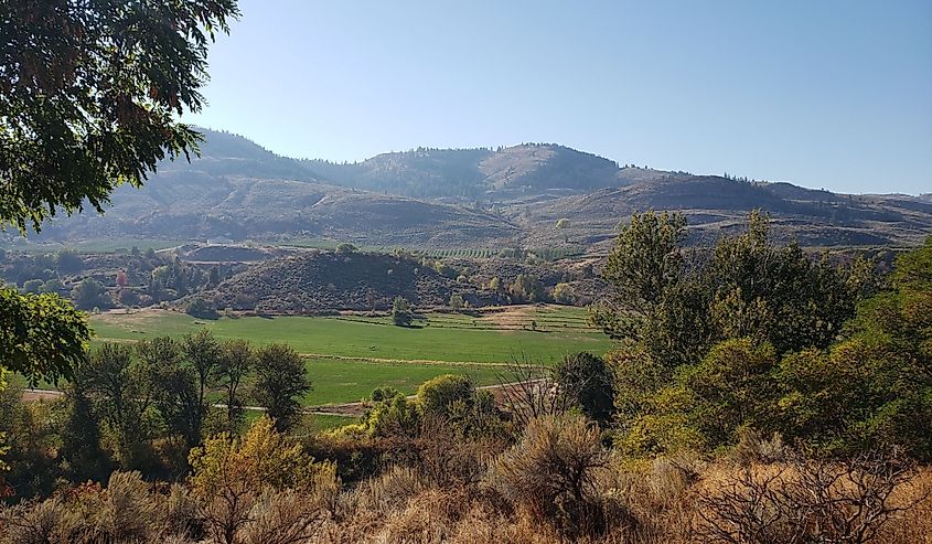 A beautiful mountain and valley view in Oroville, Washington.