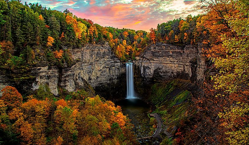 Taughannock Falls Sunset In Full Fall Colors