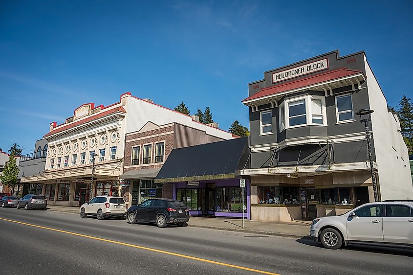 Businesses and store fronts in downtown Prince Rupert, British Columbia, Canada.