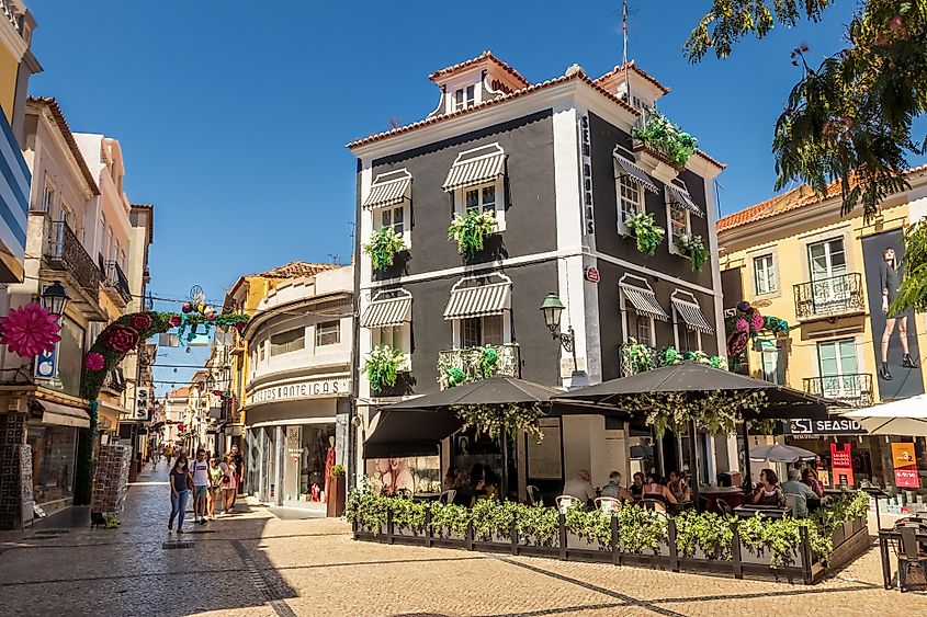 Shopping street in the downtown of Setúbal in Portugal