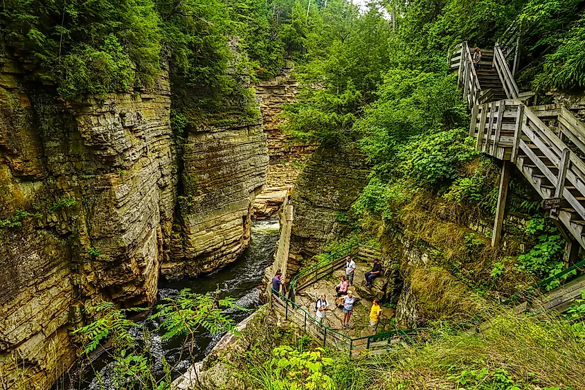 Visitors exploring the Ausable Charm in New York.