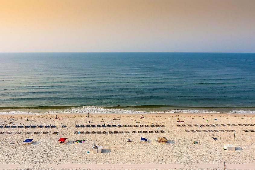 Aerial view of a beautiful beach in Gulf Shores, Alabama