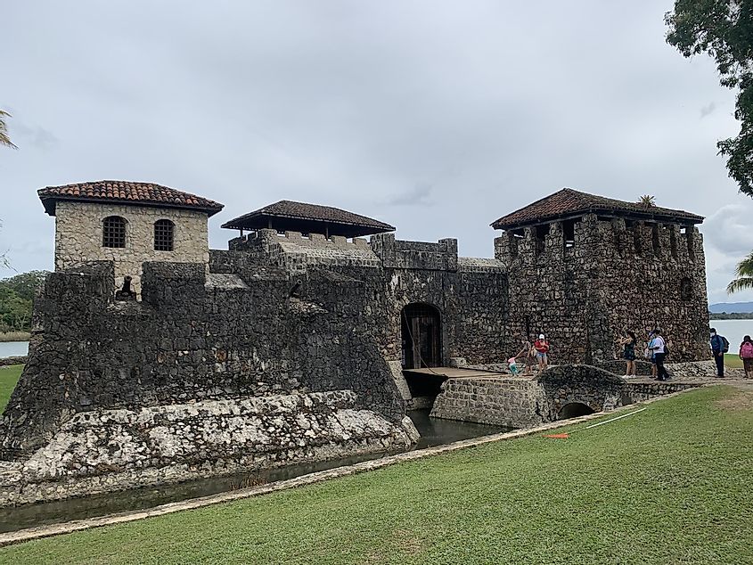 The exterior of a stone, waterfront Spanish fort 