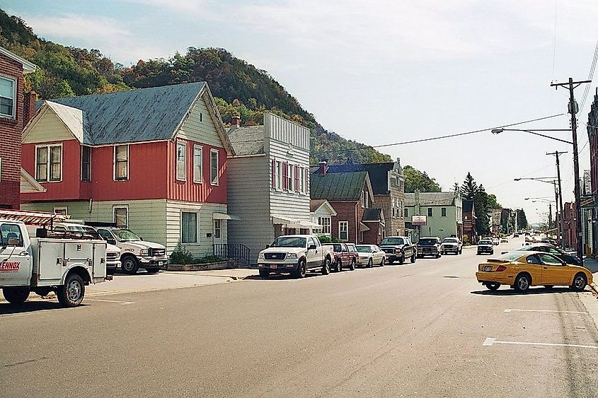 Downtown street in Fountain City, Wisconsin.