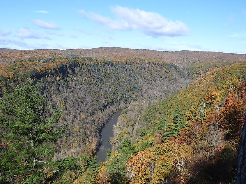 Scenic autumn view of the Pennsylvania Grand Canyon, Pine Creek Gorge, in the Tioga State Forest, Leonard Harrison State Park, Wellsboro, Pennsylvania.