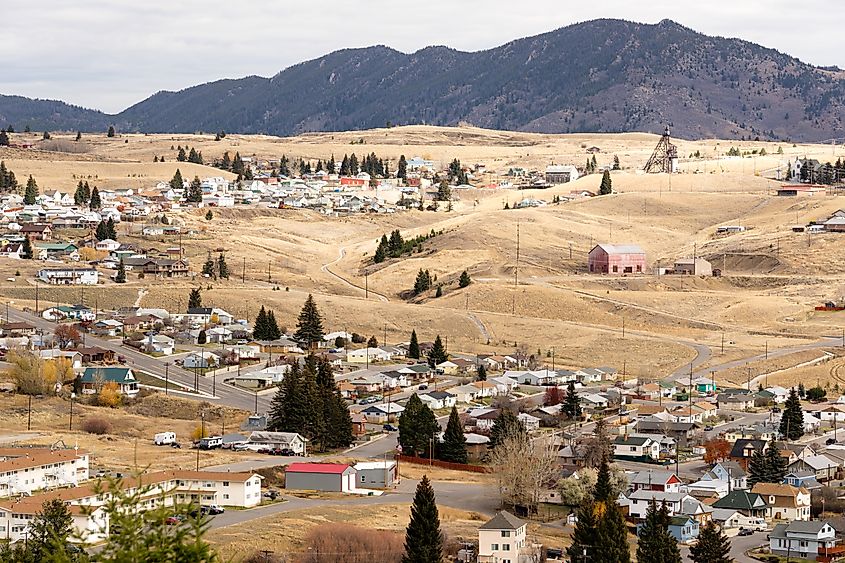 Downtown Butte Montana with winter setting in