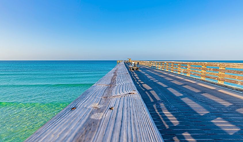 Sunrise on St. Andrews State Park wooden fishing pier