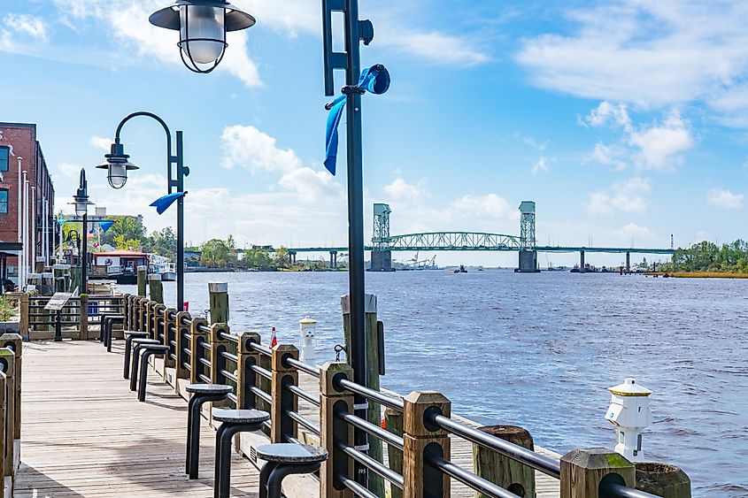 Wilmington, North Carolina Riverwalk along the waterfront of the Cape Fear River