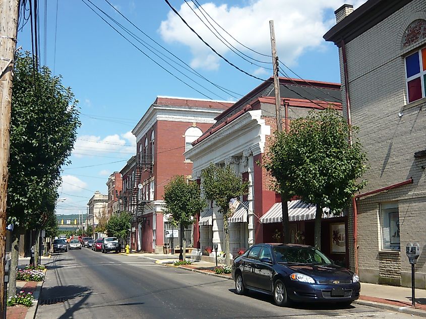 Downtown street in Elizabeth, Pennsylvania.