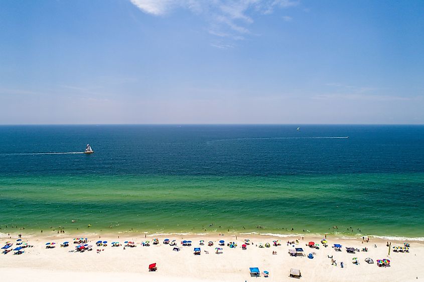 Aerial view of Gulf Shores, Alabama beach. 