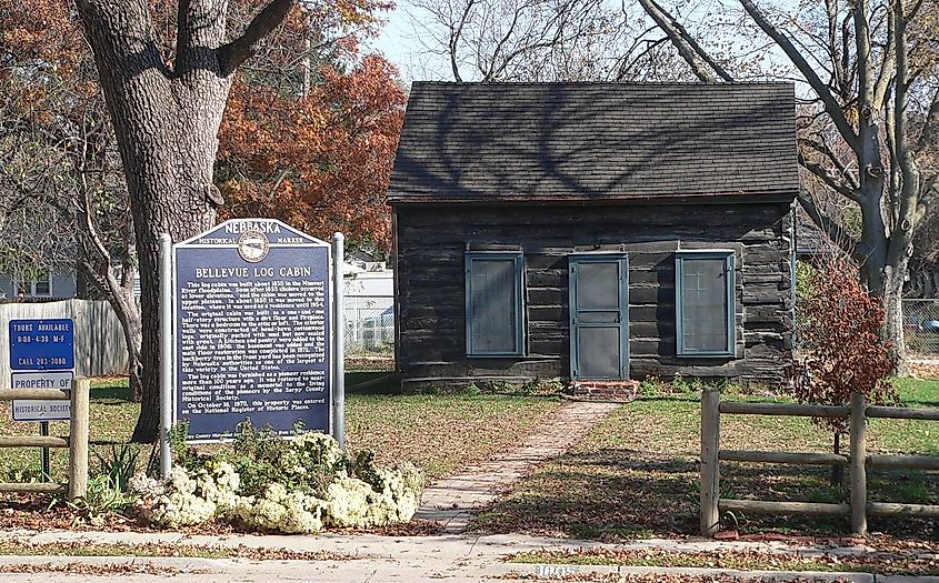 Log cabin, located at 1805 Hancock Street in Bellevue, Nebraska.