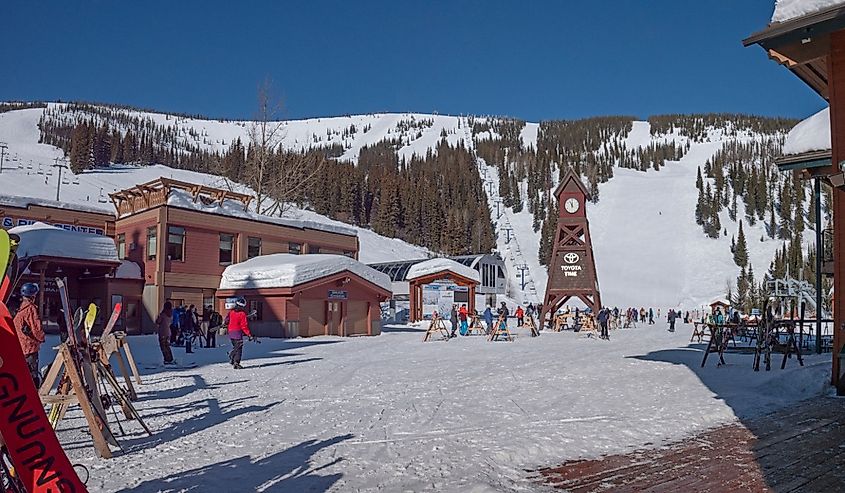 Skiers And Snowboarders at Schweitzer Ski Resort Lodge Base Area