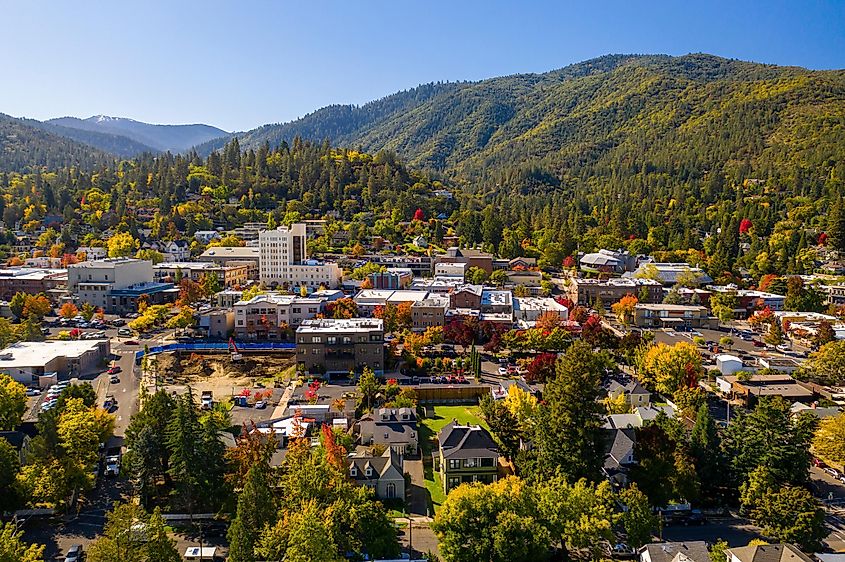 Aerial view of Ashland, Oregon.