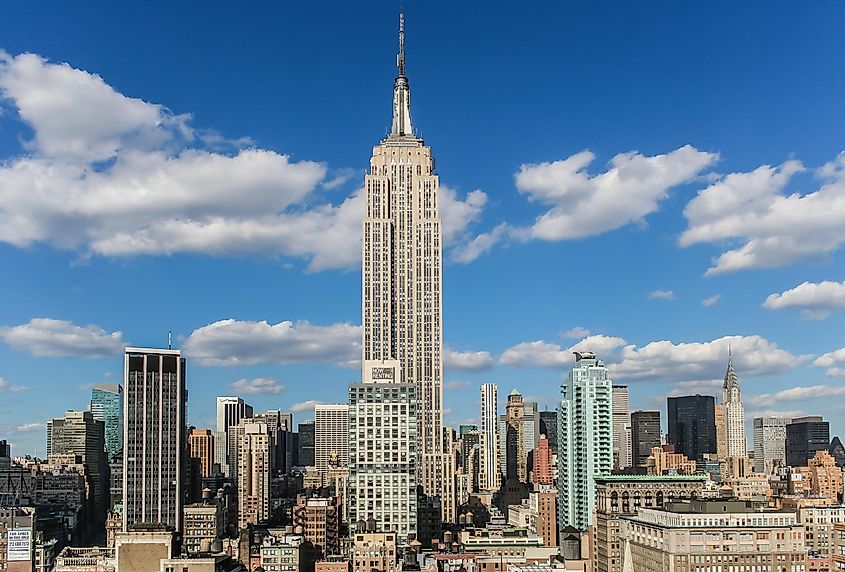 View over the empire state building from a roof top in New York City, USA