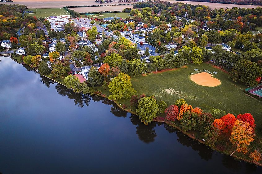 Aerial view of Princeton in fall.