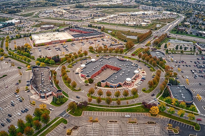 Aerial view of the twin cities suburb of Woodbury, Minnesota