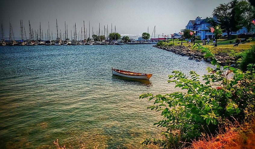 Bayfield, Wisconsin, in the summer with canoe in the water.