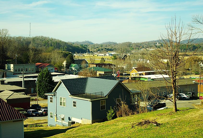 View of Tellico Plains, Tennessee, United States, looking northwest from School Street.