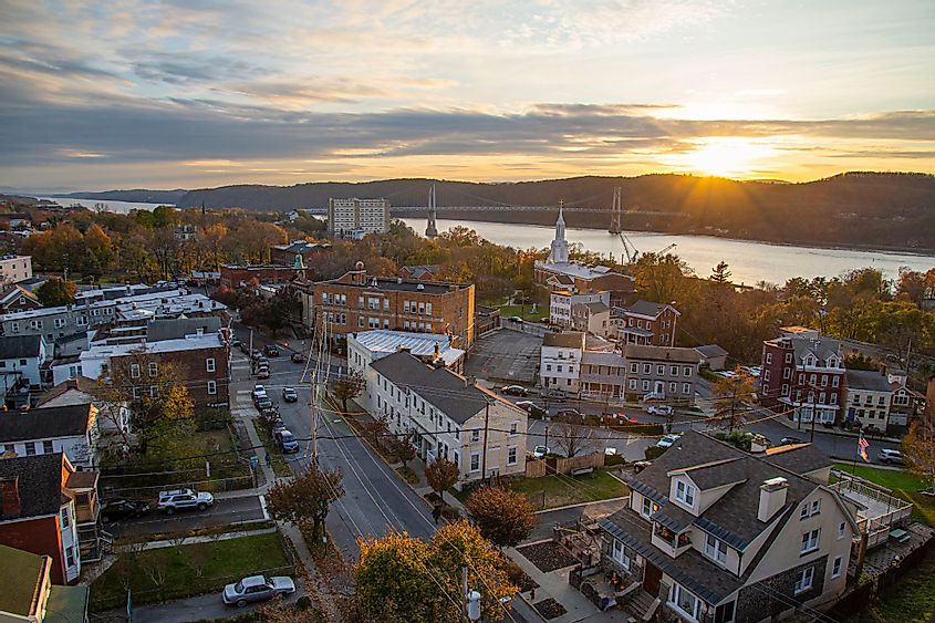 Aerial view of a sunset in Poughkeepsie, New York