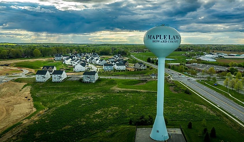 Maple Lawn Fulton Maryland water tower and new neighborhood