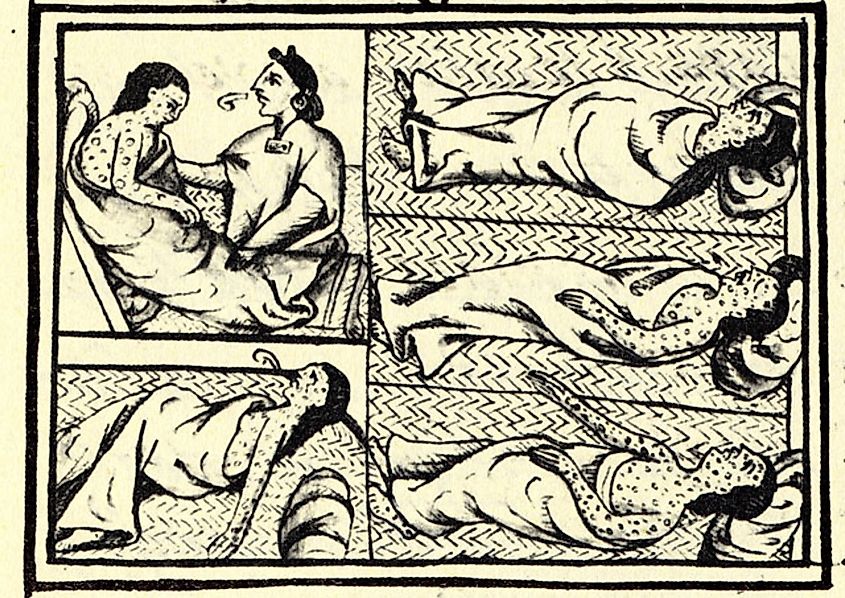 Panel from the Florentine Codex depicting smallpox outbreaks in the Americas during the 16th century